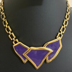 Gold purple blue enamel statement necklace